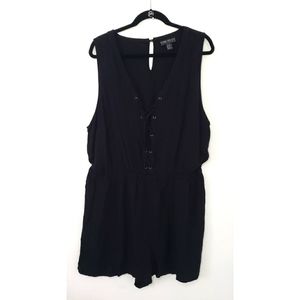 NEW F21+ black rayon lace-up v-neck sleeveless romper 3X